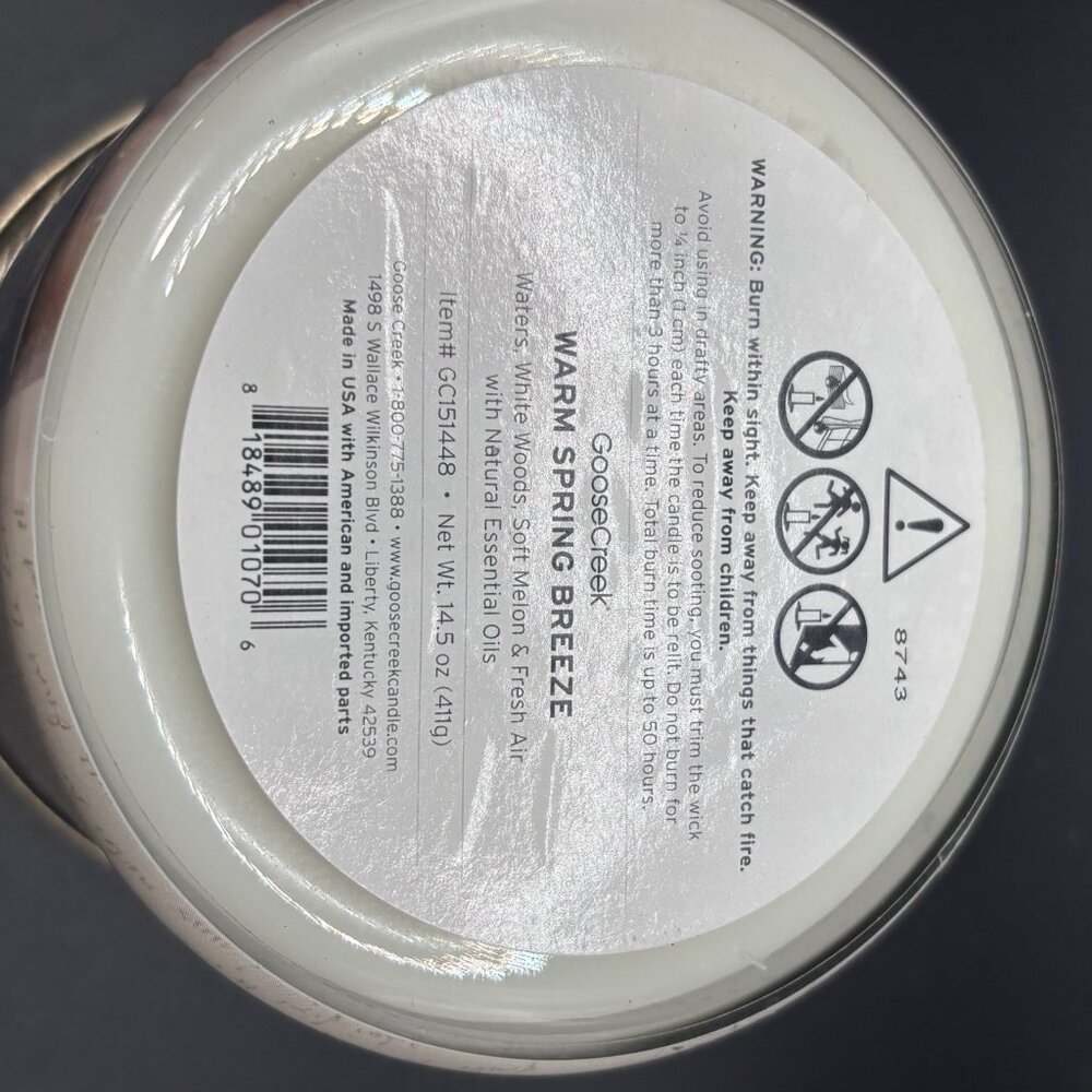 Goose Creek Warm Spring Breeze 3 wick Candle 14.5 oz Jar Water Woods Air Melon - Picture 9 of 14